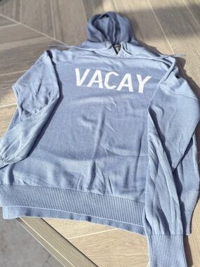 Rachel Zoe Blue 'VACAY' Hooded Crewneck Sweater